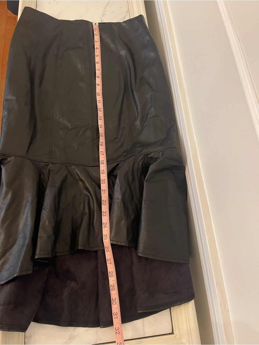New York & Company Black Faux Leather High-Low Ruffle Skirt - Picture 7 of 7
